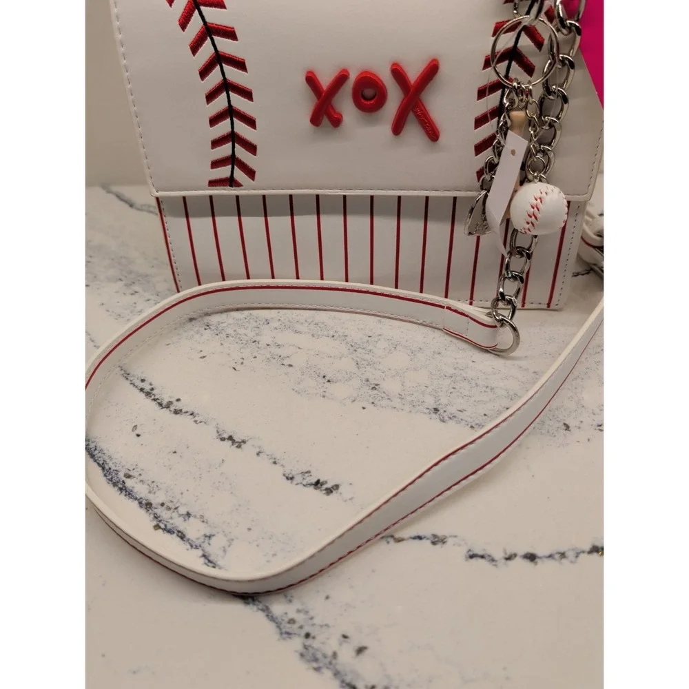 Betsey Johnson White & Red Baseball Theme Crossbody Top-Handle Bag NWT
